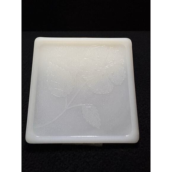 Milk Glass Square Trivet Tile Embossed Poppy Milk Glass Flower Tile Coaster 5.5" - Picture 5 of 5